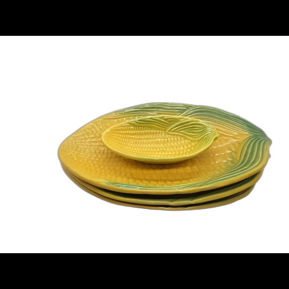Lot of 4 Vintage Ceramic Majolica Corn on the Cob Dish Bowl